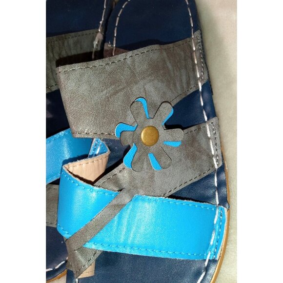 Two Pairs Multicolor Leather Sandals With Flower Detail - Women's Summer Slip- - Picture 7 of 12